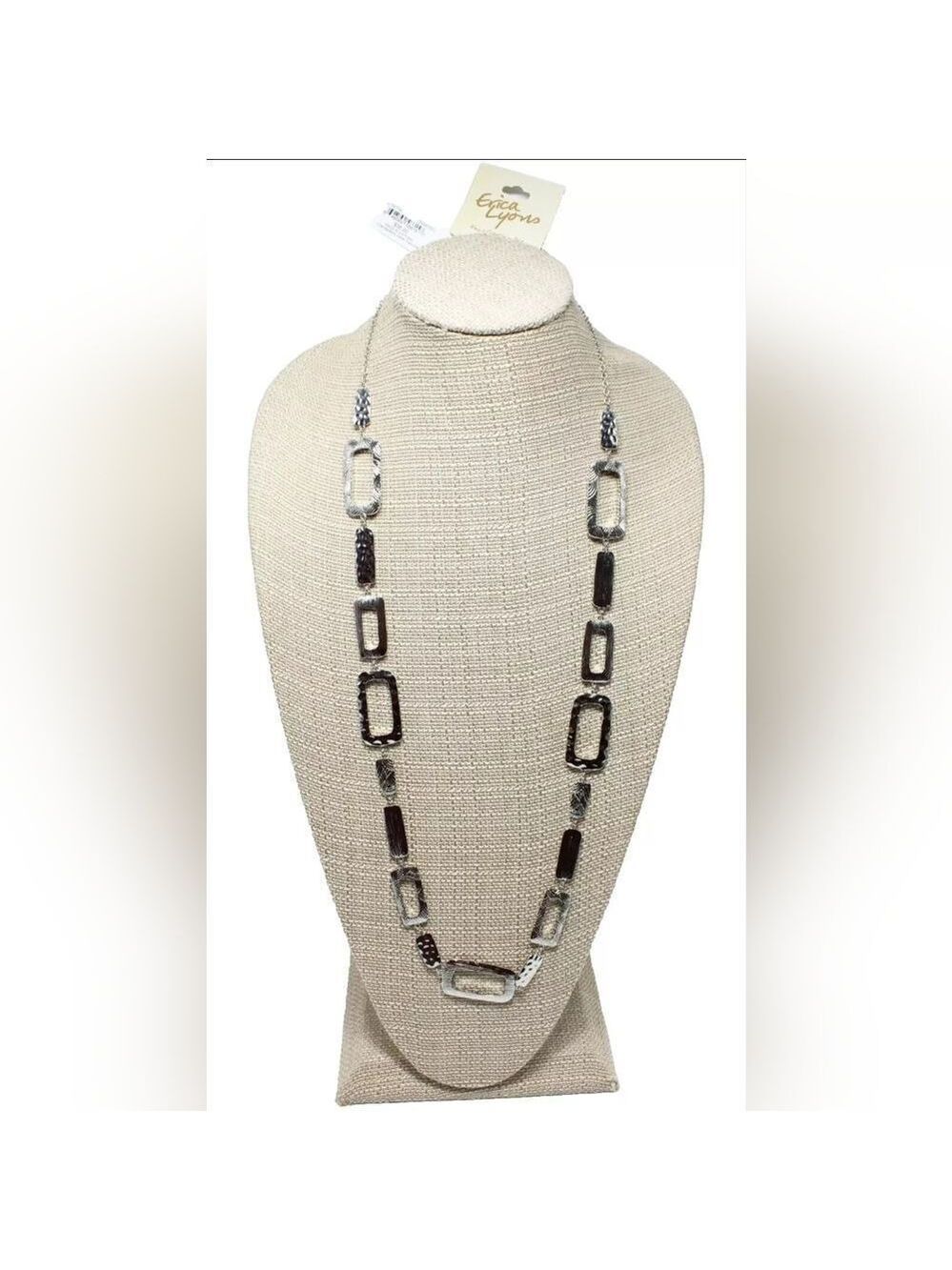 ERICA LYONS LONG TEXTURED SILVER LINK NECKLACE 36" NWT